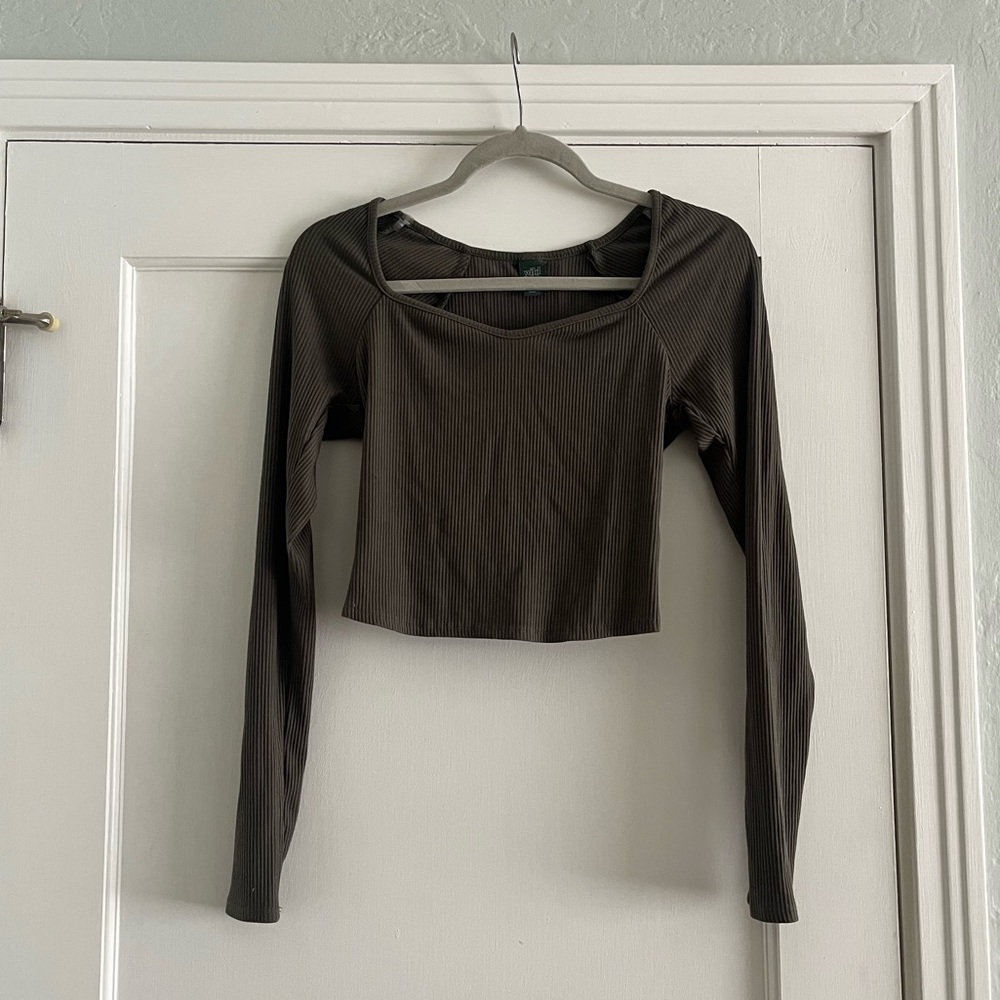 Green / Grey Square Neck Crop Top
